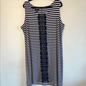 Alfani Navy and White Striped Midi Dress